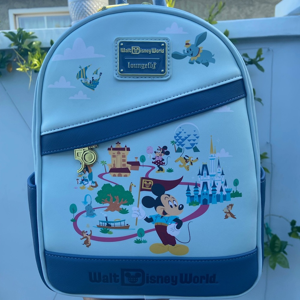 Loungefly Walt Disney World 50th Anniversary Resort Tour Guide Mini Backpack